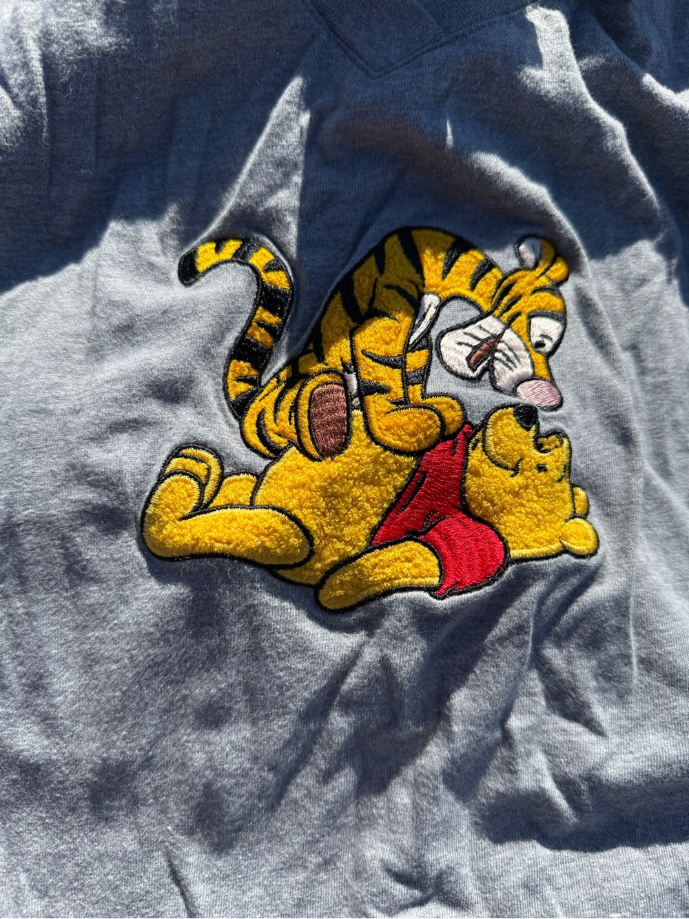 Disney Grey Tee with Yellow Winnie the Pooh & Orange Tigger Embroidery